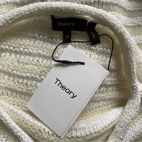 NEW Theory Links Sughero White Striped Pullover Sweater J0614707 Size Medium - Picture 9 of 11